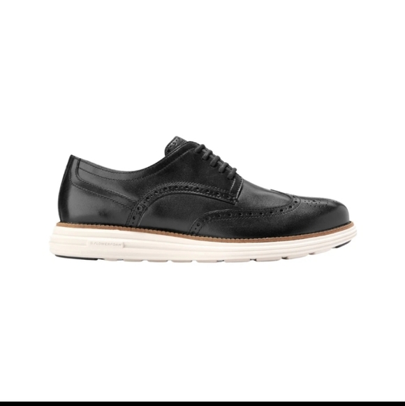 Cole Haan Men’s Original Grand Remastered Leather Wingtip Oxfords - Black Ivory - Picture 2 of 9